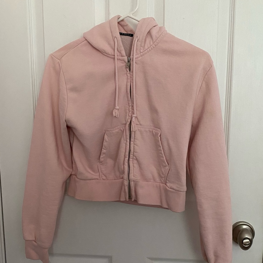 Brandy Melville Light Pink Cropped Crystal Hoodie